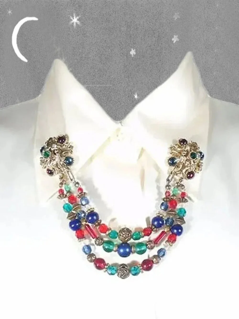 90s Collar Chain Brooch,Beret Chatelaine Pin, Collar Catch - Quirky Academia